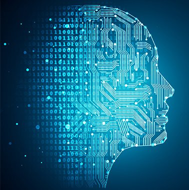 Illustration of a human profile formed from digital circuits