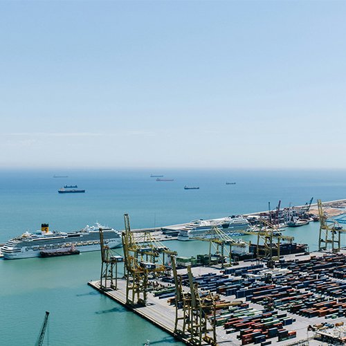 Container ships and cranes in a port