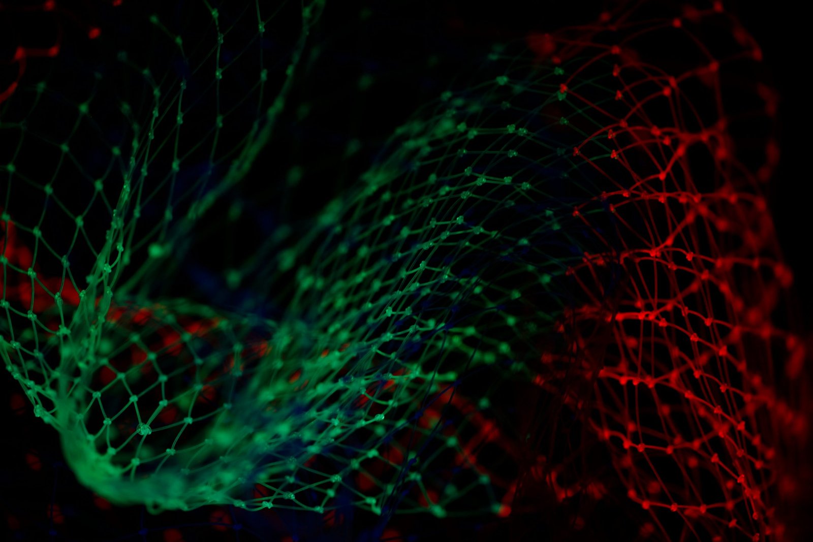 Abstract red and green network of connected points