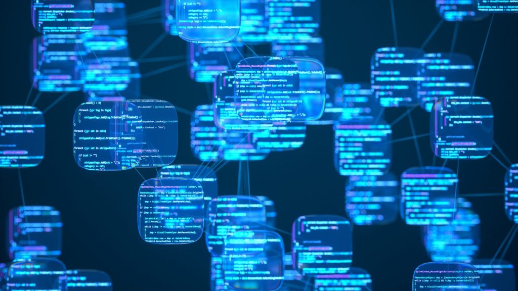 Abstract digital network of connected data blocks