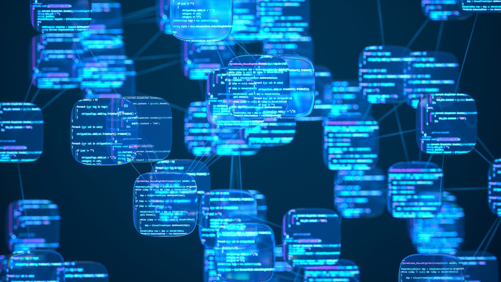 Abstract digital network of connected data blocks