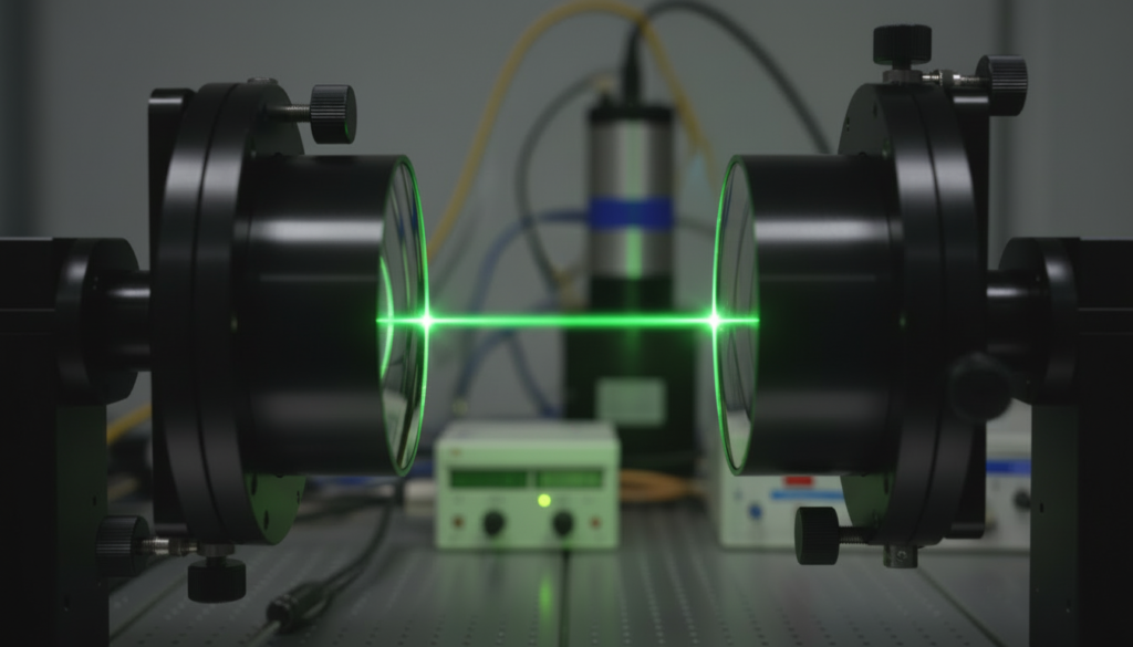 Laser beam passing through an optical cavity in a quantum memory experiment