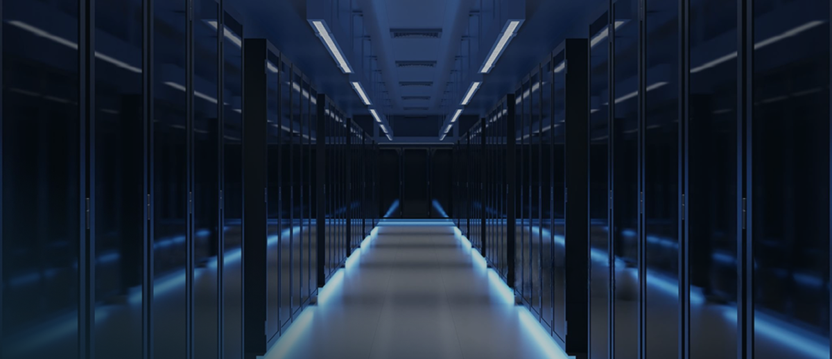Aisle of server racks in a data centre