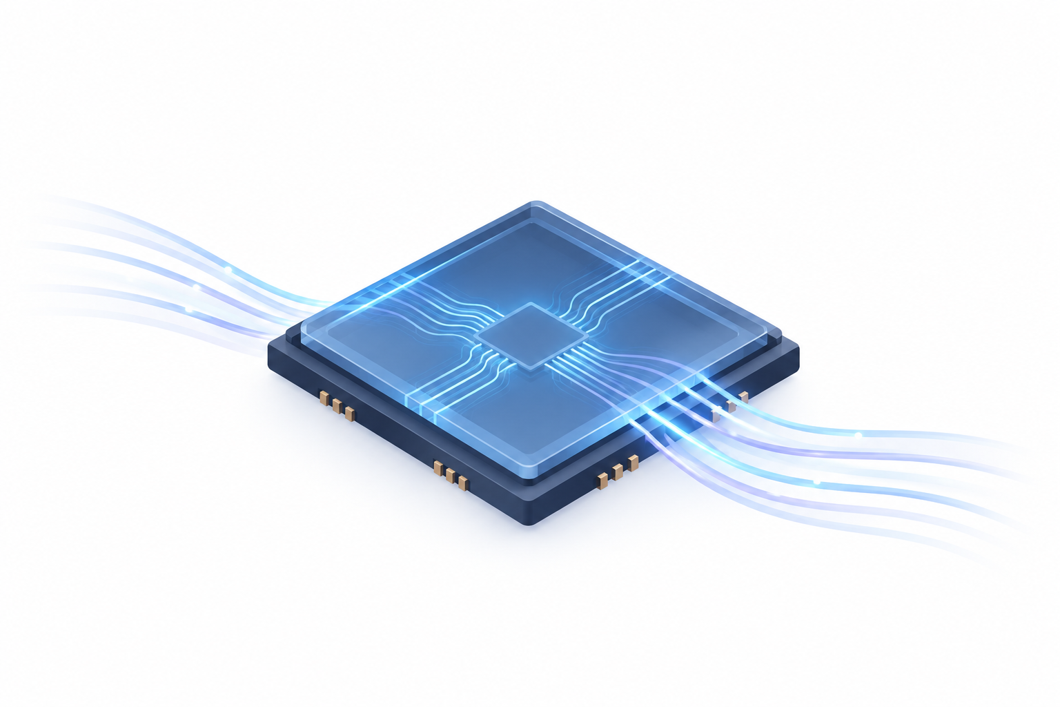 Illustration of a photonic chip with optical connections