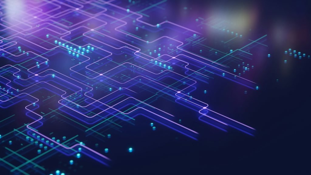 Illustration of interconnected quantum circuits